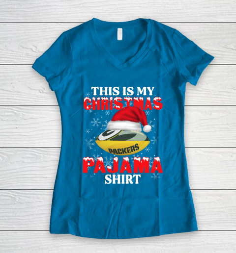 Green Bay Packers This Is My Christmas Pajama Shirt NFL Women's V-Neck T-Shirt 5