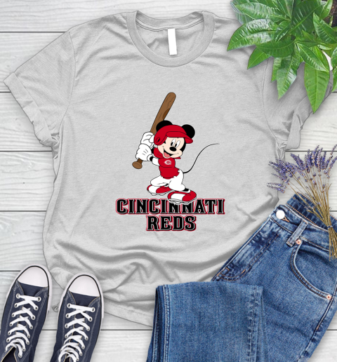 MLB Baseball Cincinnati Reds Cheerful Mickey Mouse Shirt Women's T-Shirt 2