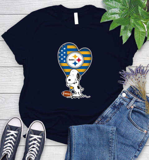 Pittsburgh Steelers NFL Football The Peanuts Movie Adorable Snoopy Women's T-Shirt 3