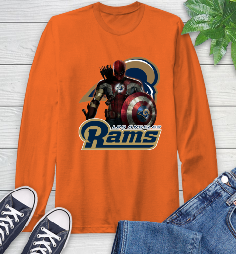 NFL Captain America Thor Spider Man Hawkeye Avengers Endgame Football Los Angeles Rams Long Sleeve T-Shirt 5