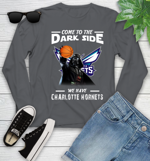 NBA Come To The Dark Side We Have Charlotte Hornets Star Wars Darth Vader Basketball Youth Long Sleeve 9
