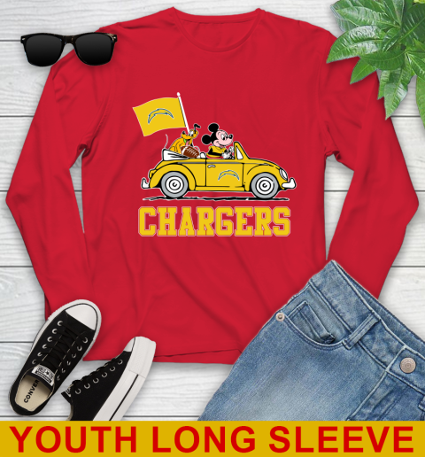 NFL Football Los Angeles Chargers Pluto Mickey Driving Disney Shirt Youth Long Sleeve 11
