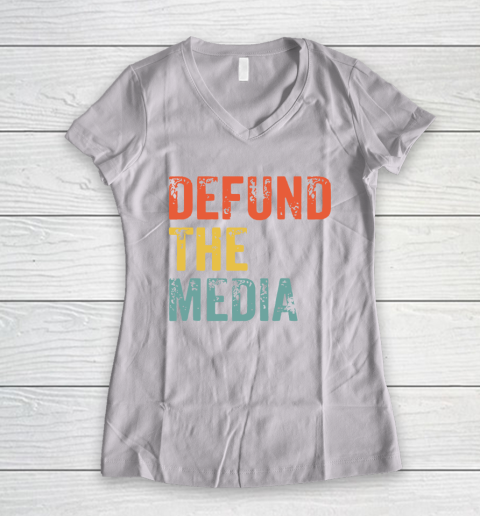 Defund The Media Retro Vintage Women's V-Neck T-Shirt 2