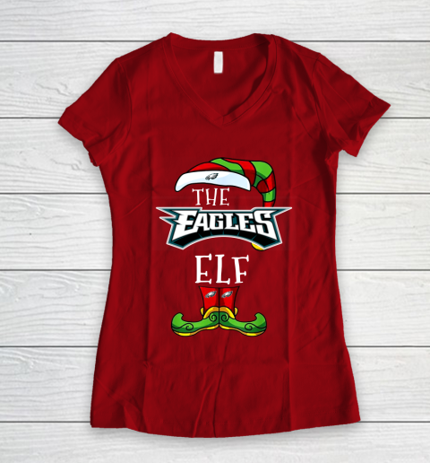 Philadelphia Eagles Christmas ELF Funny NFL Women's V-Neck T-Shirt 8