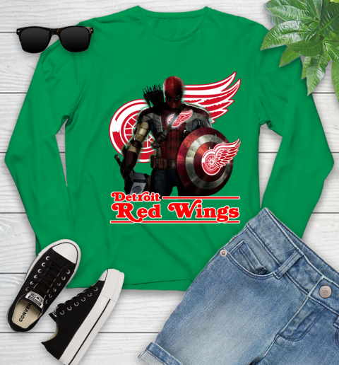NHL Captain America Thor Spider Man Hawkeye Avengers Endgame Hockey Detroit Red Wings Youth Long Sleeve 6