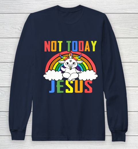Unicorn Rainbow Not Today Jesus Premium Long Sleeve T-Shirt 4