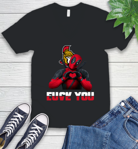 NHL Ottawa Senators Deadpool Love You Fuck You Hockey Sports V-Neck T-Shirt