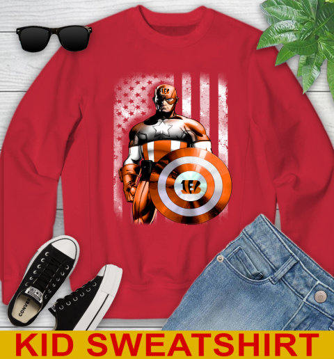 Cincinnati Bengals NFL Football Captain America Marvel Avengers American Flag Shirt Youth Sweatshirt 7