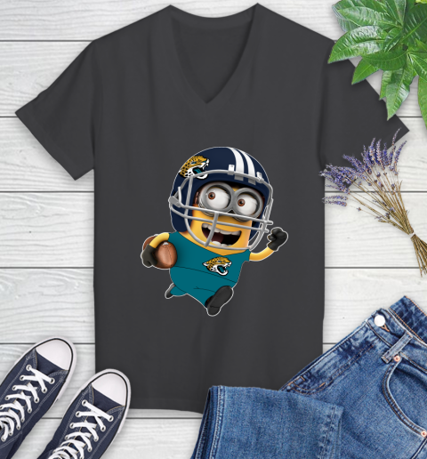 NFL Jacksonville Jaguars Minions Disney Football Sports Women's V-Neck T-Shirt 8