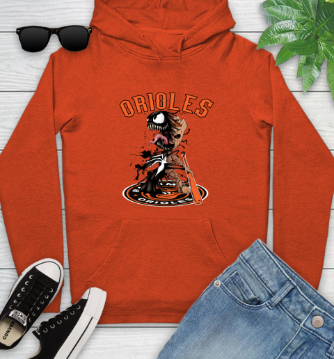 MLB Baltimore Orioles Baseball Venom Groot Guardians Of The Galaxy Youth Hoodie 5