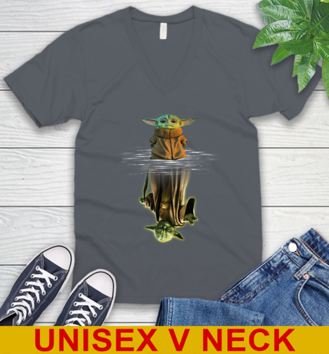 Mandalorian Baby Yoda star wars water reflection V-Neck T-Shirt 4