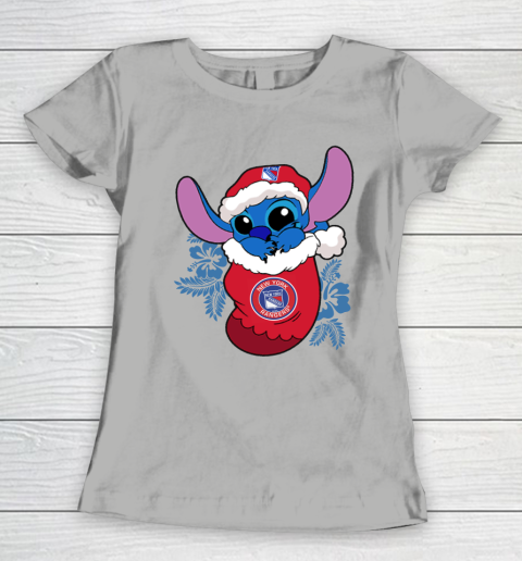 New York Rangers Christmas Stitch In The Sock Funny Disney NHL Women's T-Shirt 11