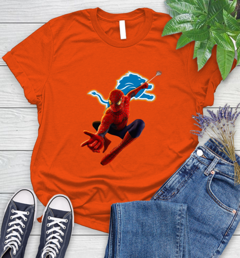 NFL Spider Man Avengers Endgame Football Detroit Lions Women's T-Shirt 4