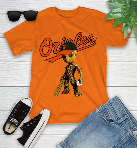 MLB Baltimore Orioles Groot Guardians Of The Galaxy Baseball Youth T-Shirt 7