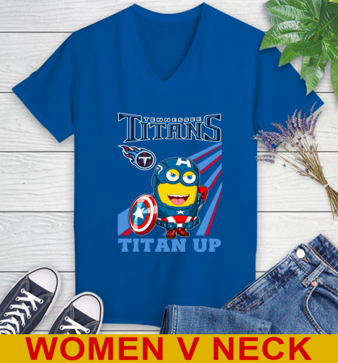 NFL Football Tennessee Titans Captain America Marvel Avengers Minion Titan Up Shirt Women's V-Neck T-Shirt 9