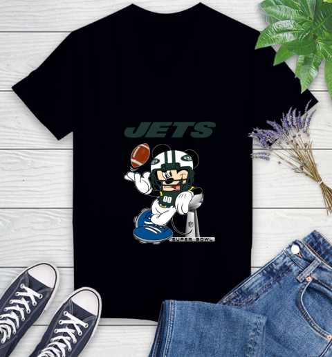 NFL New York Jets Mickey Mouse Disney Super Bowl Football T Shirt Women's V-Neck T-Shirt 2