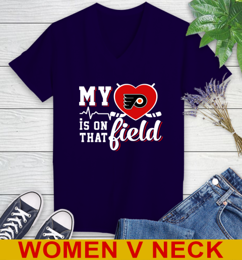 NHL My Heart Is On That Field Hockey Sports Philadelphia Flyers Women's V-Neck T-Shirt - Image 4