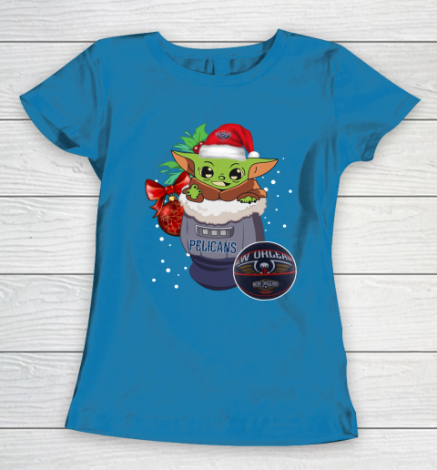 New Orleans Pelicans Christmas Baby Yoda Star Wars Funny Happy NBA Women's T-Shirt 7