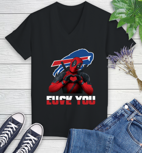 NHL Buffalo Bills Deadpool Love You Fuck You Football Sports Women's V-Neck T-Shirt