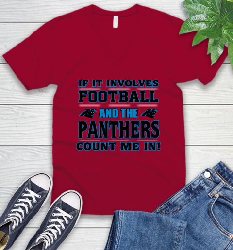 NFL If It Involves Football And The Carolina Panthers Count Me In Sports V-Neck T-Shirt 8
