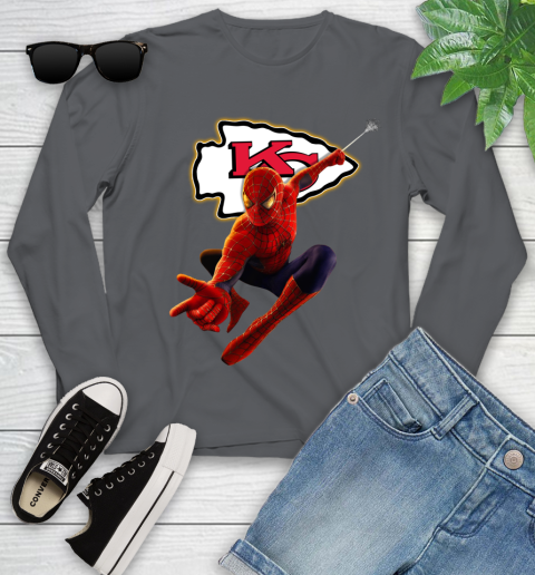 NFL Spider Man Avengers Endgame Football Kansas City Chiefs Youth Long Sleeve 8