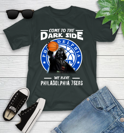 NBA Come To The Dark Side We Have Philadelphia 76ers Star Wars Darth Vader Basketball Youth T-Shirt 6