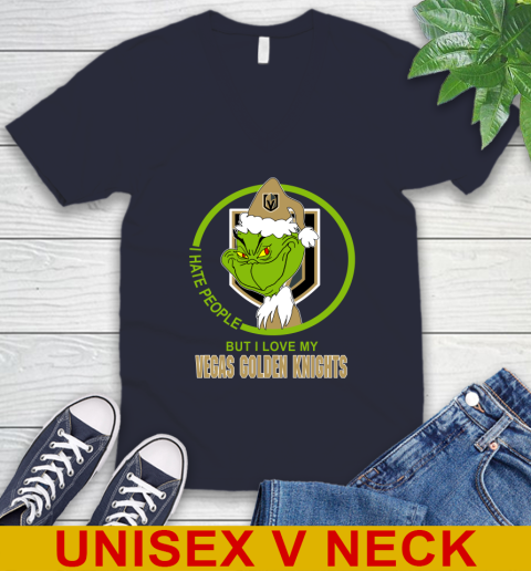 Vegas Golden Knights NHL Christmas Grinch I Hate People But I Love My Favorite Hockey Team V-Neck T-Shirt 3