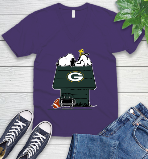 Green Bay Packers NFL Football Snoopy Woodstock The Peanuts Movie V-Neck T-Shirt 10