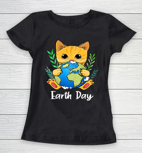 Happy Earth Day Shirt Cute Earth With Cat Earth Day 2021 Women's T-Shirt