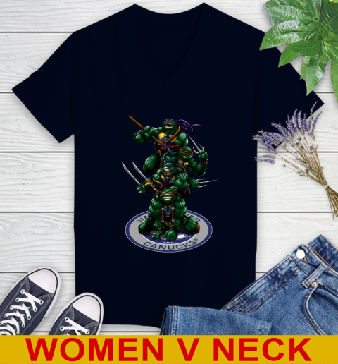 NHL Hockey Vancouver Canucks Teenage Mutant Ninja Turtles Shirt Women's V-Neck T-Shirt 3