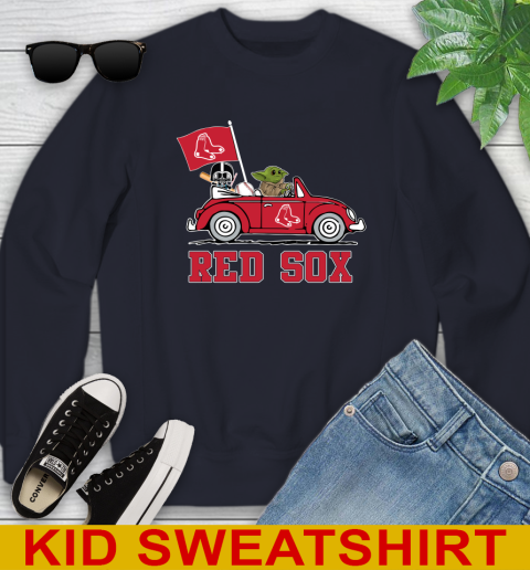 MLB Baseball Boston Red Sox Darth Vader Baby Yoda Driving Star Wars Shirt Youth Sweatshirt 3