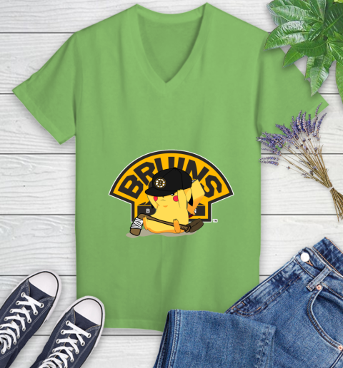 NHL Pikachu Hockey Sports Boston Bruins Women's V-Neck T-Shirt 11