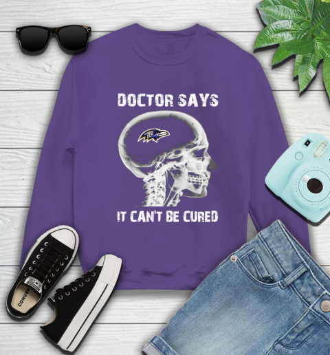 NFL Baltimore Ravens Football Skull It Can't Be Cured Shirt Sweatshirt - Image 5