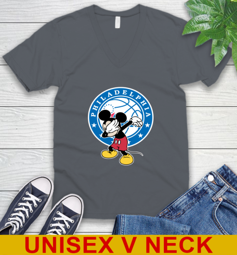 Philadelphia 76ers NBA Basketball Dabbing Mickey Disney Sports V-Neck T-Shirt 5