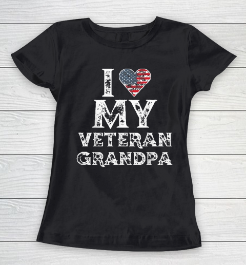 I Love My Veteran Grandpa Vintage Veteran's Day Women's T-Shirt