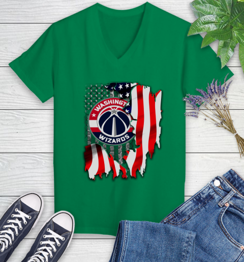 Washington Wizards NBA Basketball American Flag Women's V-Neck T-Shirt 5