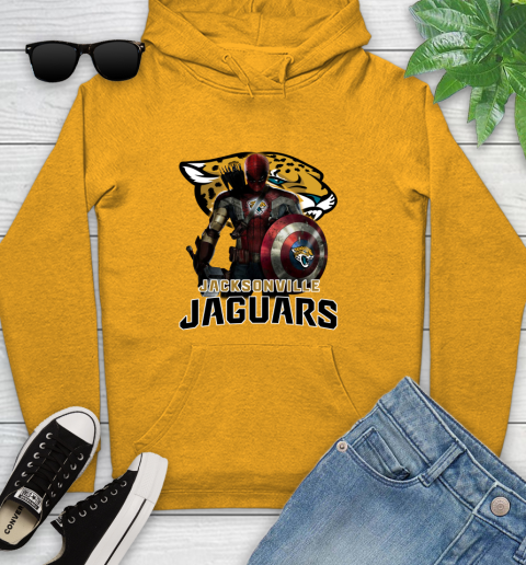 NFL Captain America Thor Spider Man Hawkeye Avengers Endgame Football Jacksonville Jaguars Youth Hoodie 3