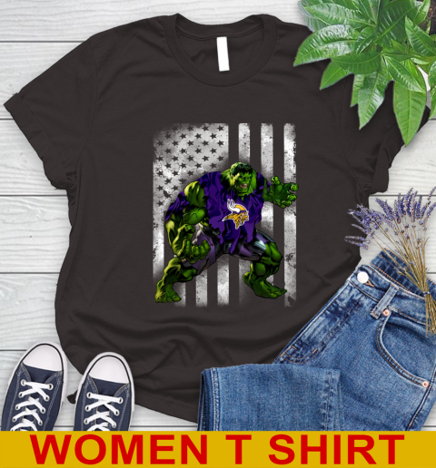 Minnesota Vikings Hulk Marvel Avengers NFL Football American Flag Women's T-Shirt 9