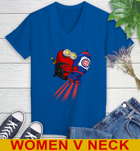 MLB Baseball Chicago Cubs Deadpool Minion Marvel Shirt Women's V-Neck T-Shirt 9