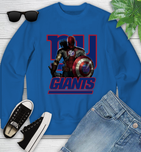 NFL Captain America Thor Spider Man Hawkeye Avengers Endgame Football New York Giants Youth Sweatshirt 8