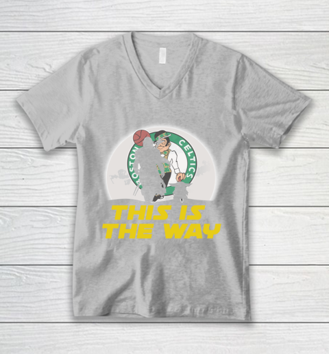 Boston Celtics NBA Basketball Star Wars Yoda And Mandalorian This Is The Way V-Neck T-Shirt 3
