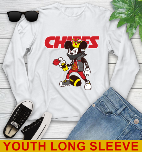 Kansas City Chiefs NFL Football Mickey Peace Sign Sports Youth Long Sleeve
