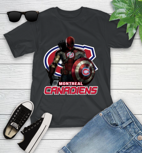NHL Captain America Thor Spider Man Hawkeye Avengers Endgame Hockey Montreal Canadiens Youth T-Shirt 2