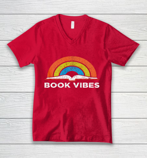 Reading Rainbow t shirt Vintage Retro Book Vibes Rainbow Gift for Reading Lovers V-Neck T-Shirt 6