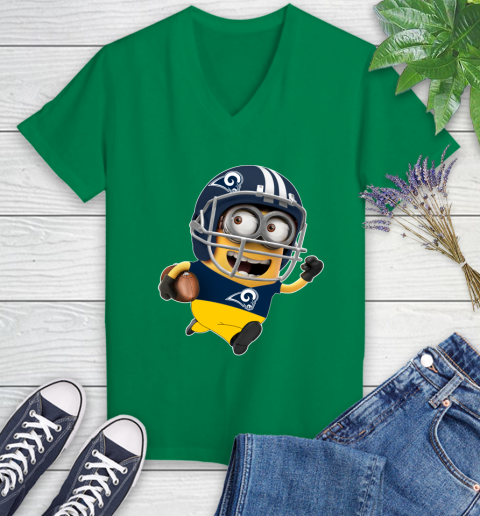 NFL Los Angeles Rams Minions Disney Football Sports Women's V-Neck T-Shirt 5