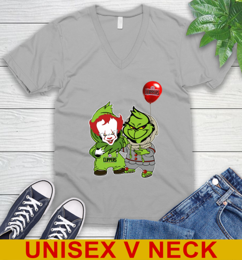 LA Clippers Baby Pennywise Grinch Christmas NBA Basketball V-Neck T-Shirt 4