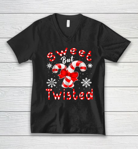 Candy Cane Sweet But Twisted Funny Merry Christmas V-Neck T-Shirt