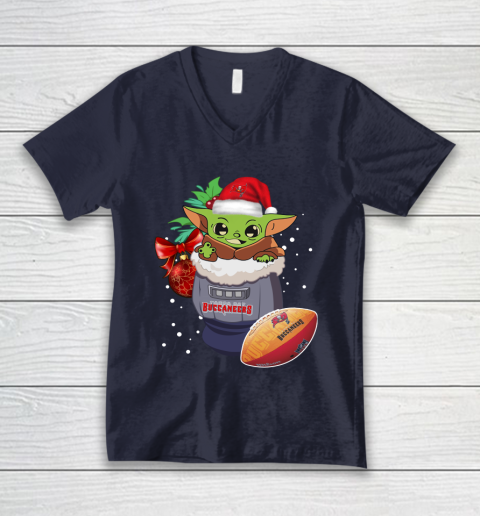 Tampa Bay Buccaneers Christmas Baby Yoda Star Wars Funny Happy NFL V-Neck T-Shirt 3
