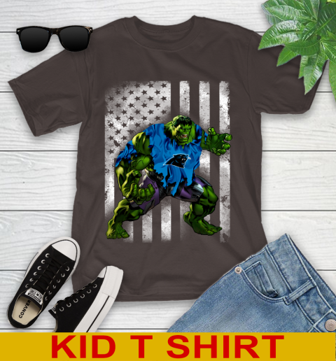 Carolina Panthers Hulk Marvel Avengers NFL Football American Flag Youth T-Shirt 6