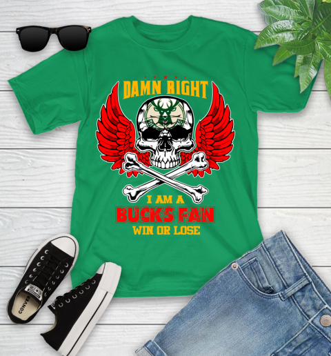 NBA Damn Right I Am A Milwaukee Bucks Win Or Lose Skull Basketball Sports Youth T-Shirt 8